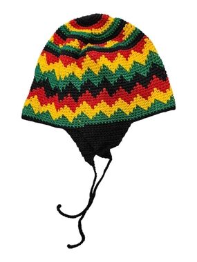 Rasta Style Hippi Crochet Boho Earflap 100% Cotton Beanie Multi-color Hat